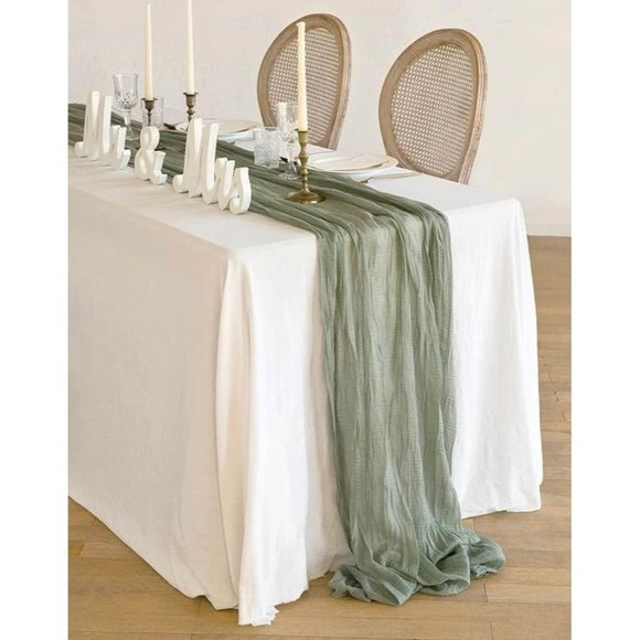 Sage Green Cheesecloth Rustic Table Runner 13.3ft Boho Gauze Wedding Tablecloth - Picture 1 of 4